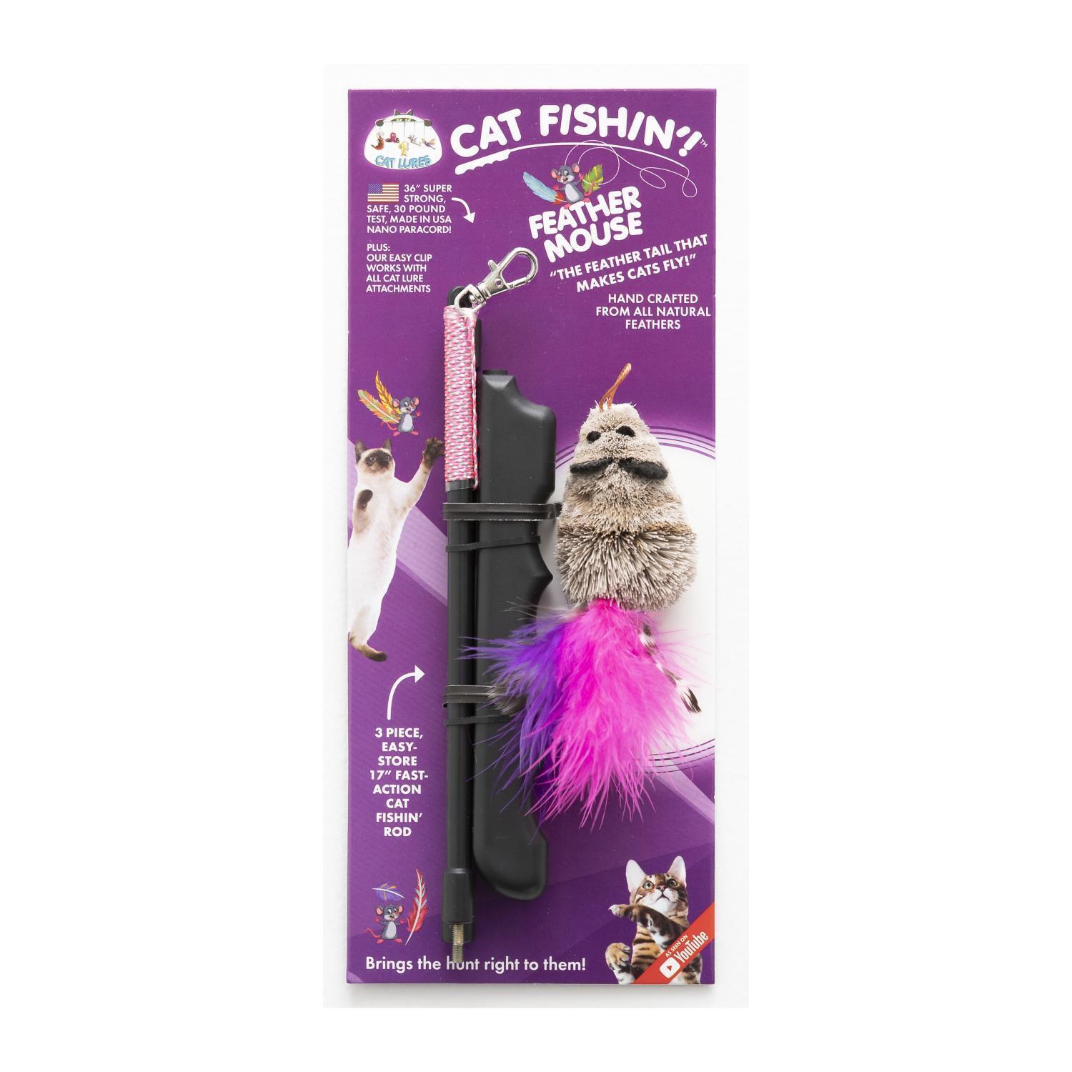 CAT FISHING ROD Toy Handmade Mouse Kitten Play Tease Feather Wand Pet  CatCentre® £9.80 - PicClick UK