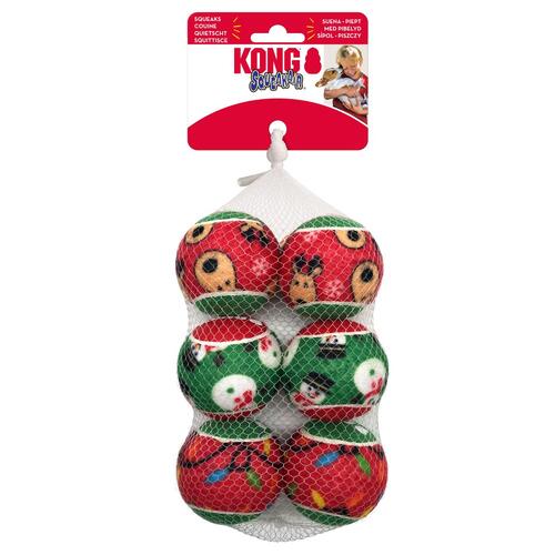 KONG Christmas Holiday SqueakAir Balls Dog Toy - Pack of 6 Medium Balls