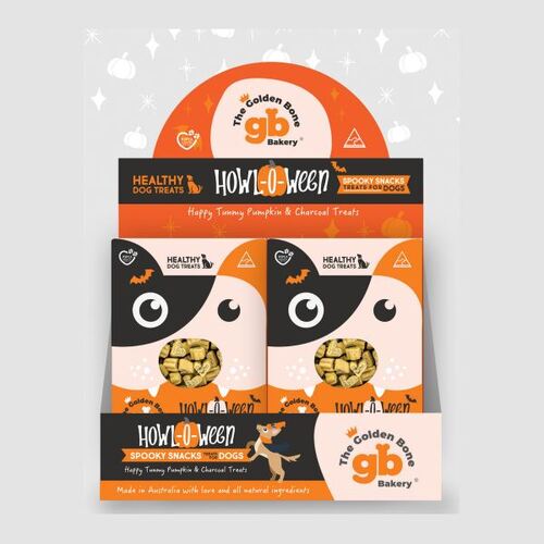 Golden Bone Bakery Halloween POS Display HOWL-O-WEEN Dog Treats 16 x 40g Snack Packs